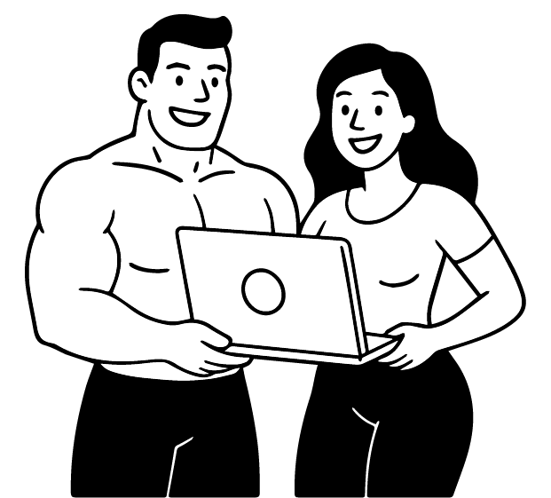 Wysportowana para spogląda na laptopa