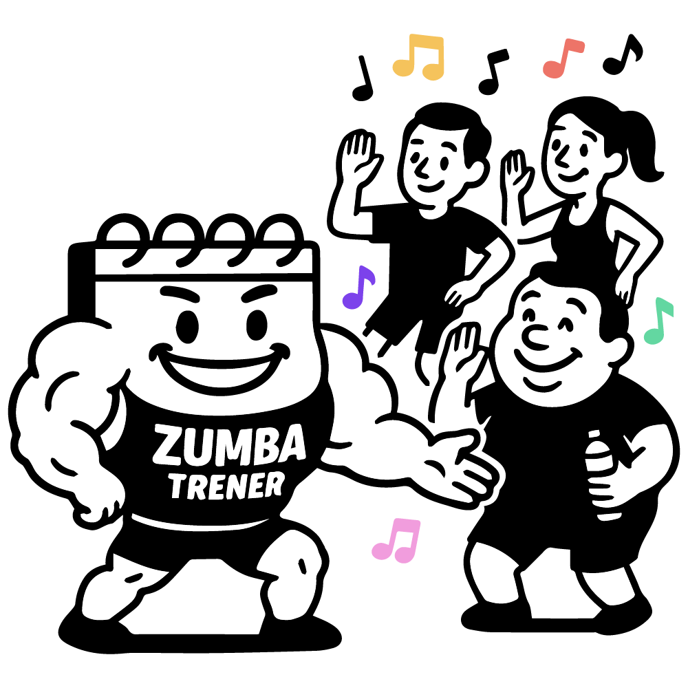 Kalendarz przebrany za trenera uczy grupę tańczyć zumbę