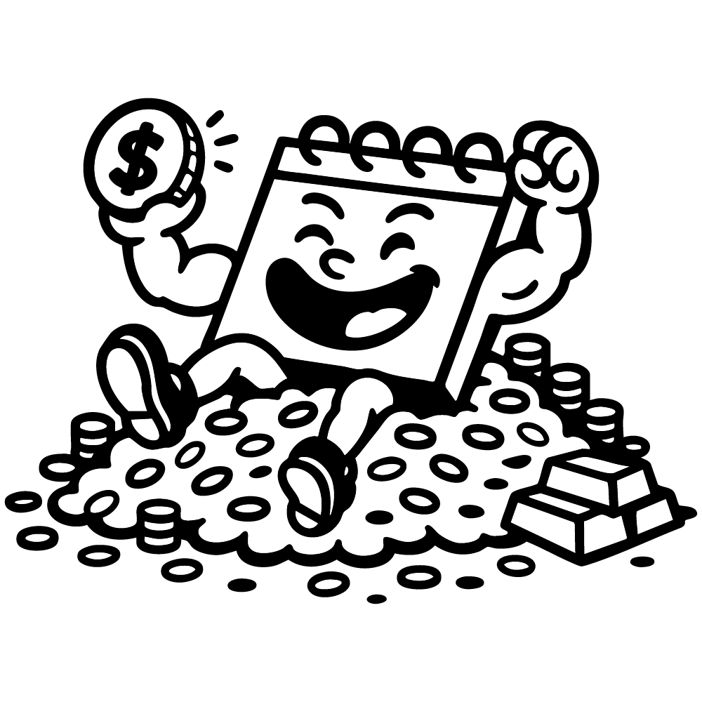 Bogaty bohater siedzi na górze złotych monet